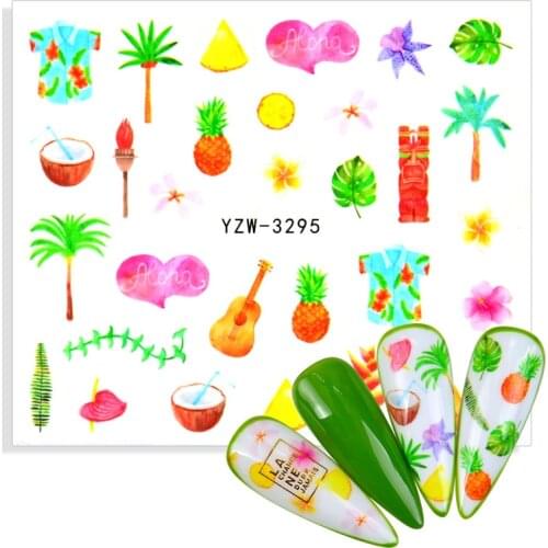 2021 NEW NAIL ART BEAUTY NAIL STICKER WATER DECAL SLIDER FRUIT PALM TREE COCONUT LYCHEE PEACH PLUM WATER MELON