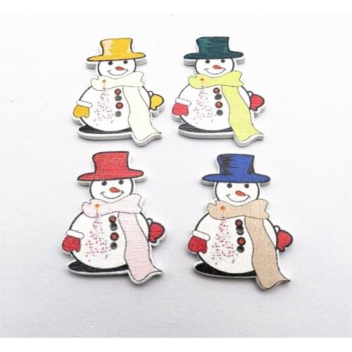 50pcs Mixed Christmas Snowman Buttons Flatback Scrapbooking Wooden Button Sewing Accessories 35x26mm
