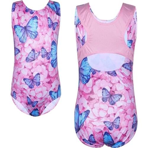 BAOHULU Ballet Leotards for Girls Toddler Sleeveless Jumpsuit Butterfly Print Kids Teens Skating Bodysuit Gymnastics Dance Wear