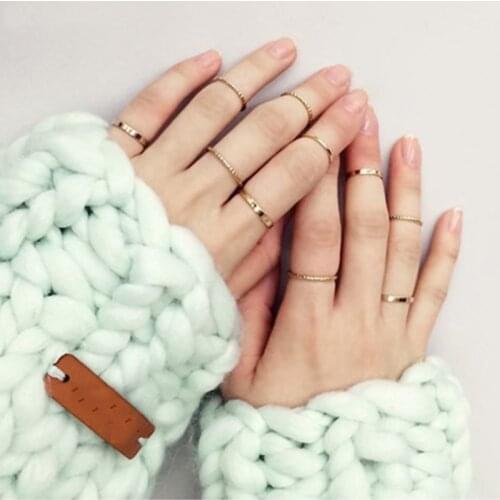 Free Shipping 10pc/set Minimalist Basic Midi Rings Set For Women Different Size Gold Silver Color Knuckle Finger Ring Wholesale