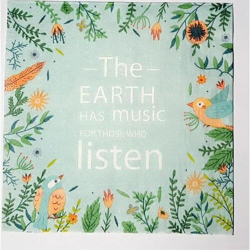 Decoupage napkin paper green Christmas printed Flower bird leaf handkerchief decoupage wedding serviette birthday party decor