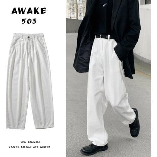 2021 Spring New Mens Jeans Straight Solid White Casual Jeans Mans 2020 Korean Hip Hop Baggy Jeans Woman Harajuku Denim Pants