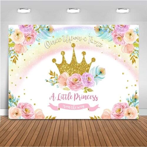 Princese backdrop for photography gold crown Rainbow backdrop for photo studio Floral backgrounds party decoration Princess prop