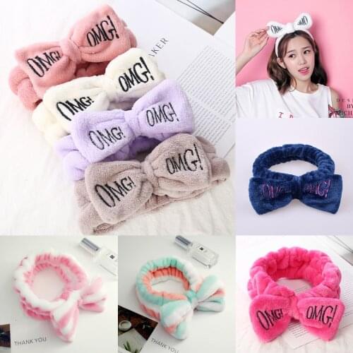 Cute Plush Bow letter Elastic Headbands Hair Accessories For Women Korean Fashion Winter Soft Girl Wash Face Hairband Headdress