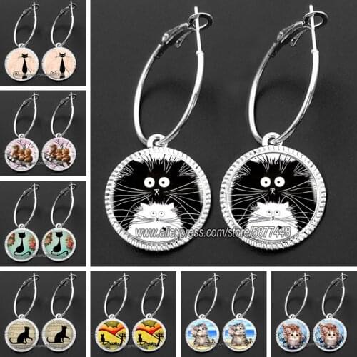 Cute Drop Cat Glass Earrings Lovely Kitty Loop Dangle Earring Fashion Jewelry for Women Girl New Style Cute Animal Accessories