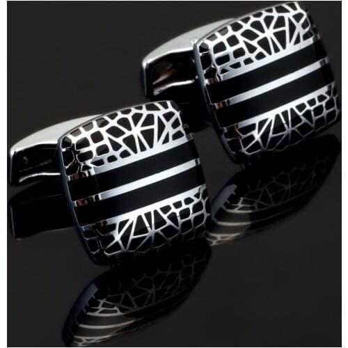 Trendy Square Black Classic Enamel Pattern Metal Copper Cuff Links Wedding For Men Dress Shirt Accessories