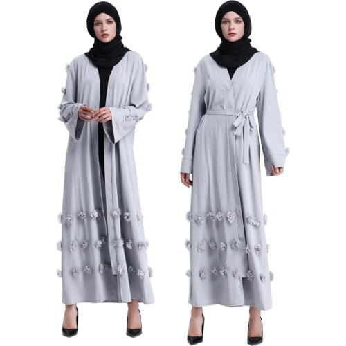 Dubai Muslim Abaya Women Floral Outwear Long Robe Kaftan Lace-up Slim Loose Kimono Arab Islamic Clothing Caftan Turkish Abayas