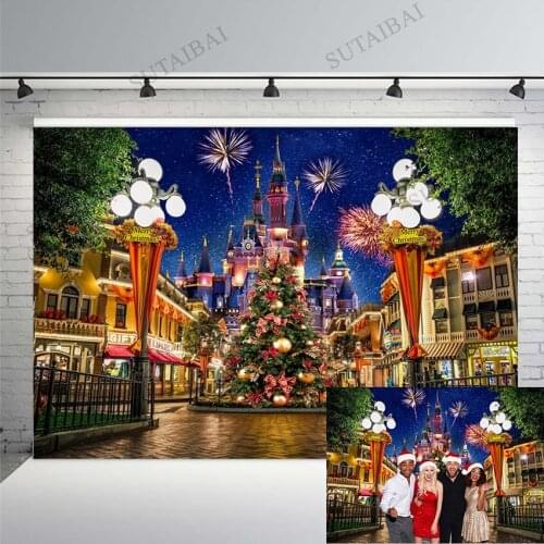 Night Castle Backdrops Photography Firecrackers Fireworks New Year Family Party Christmas Decoration Background Photo Studio