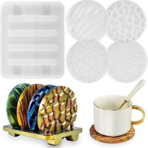 Coaster Resin Molds with Coaster Stand Storage Molds Wave Diamond Silicone Mold for Epoxy Resin Casting Coasters Home Decoration