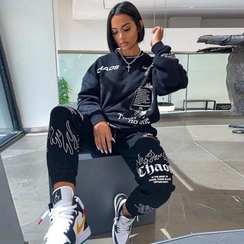Casual Athleisure Outfits Womens Clothing Letter Print Long Sleeve Sweatshirt and Jogger Sweatpant Autumn Winter 2 Pieve Sets