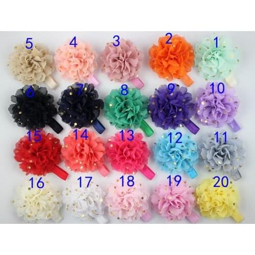 100 pcs/lot , Gold Polka Dots Frayed Chiffon flower Headband, Choose your color