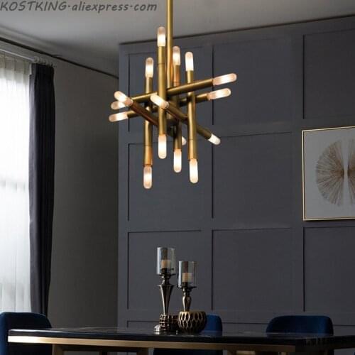 Postmodern luxury Copper Corridor LED Chandelier Nordic Dining table Living room Lighting creative restaurant attic Hanging lamp