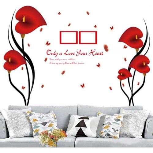 Removable Vinyl Red Love Flower Photo Frame Tree Wall Decal Sticker Home Decor Newest