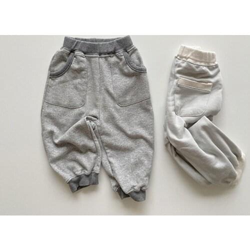 2021 childrens autumn new style childrens pants fashionable Korean simple leisure color matching foot binding Sports