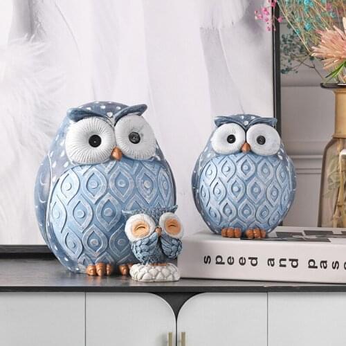 Modern Owl Resin Crafts Ornaments Animal Miniature Figurines Fairy Garden Retro Home Office Decoration Accessories