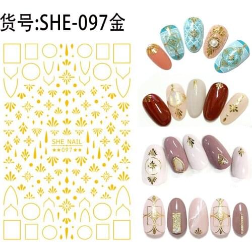 SUPER THIN SELF ADHESIVE 3D NAIL ART NAIL SLIDER STICKER GOLDEN BLACK WHITE DAISY VINTAGE FLOWER LACE LINE CHAIN SHE97-100