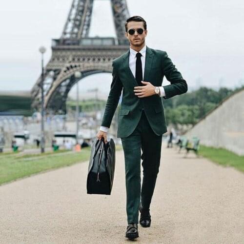 Dark Hunter Green Men Suits for Business Wedding Man Suits Two Buttons Groom Tuxedos 2Piece (Coat+Pants) Slim Fit Costume Homme