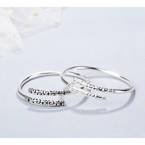 Sole Memory Sweet Romantic Couple Retro Thai Silver Wishful Golden Hoop 925 Sterling Silver Female Resizable Bangles SBR155