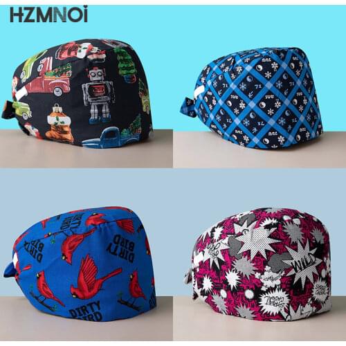 Unisex Scrubs Caps Adjustable Cotton Tooth Printing Hats High Quality Adjustable Sweat-absorbent Elastic Cotton Scrubs Hats