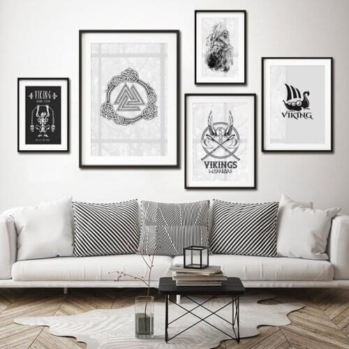 Viking Long Ship Viking Warrior Valknut Symbol Canvas Painting Mythology Poster And Print Wall Art Pictures Tattoo Shop Decor