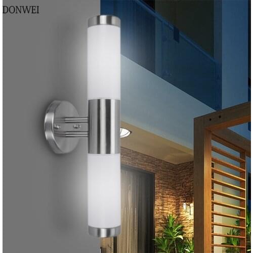DONWEI Waterproof Outdoor Lighting Stainless Steel E27 Up Down Dual-Head LED Wall Light IP65 Wall Lamp Porch Lights AC 220V