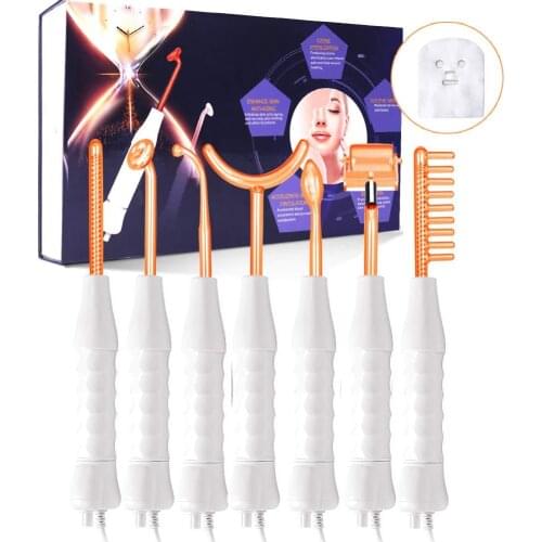 High Frequency Facial Machine 7 Wands Tube Electrode Argon Gas for Spot Acne Remover& Facial Skin Care Hair Loss Electrotherapy