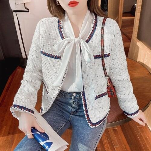 New Autumn Winter Tweed Jacket Coat Women Runway Design Korean Long Sleeve Patchwork Small Fragrant Wind Woolen Outwear Elegant