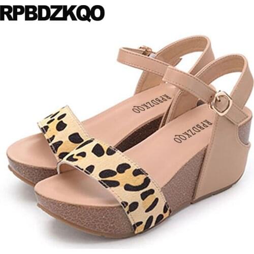 Platform wedge sandals summer pumps open toe flatform shoes peep harajuku women wide fit leopard print ankle strap slingback