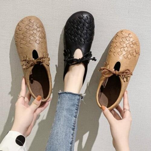 2020 Spring New Flat Shoes Women Fashion Wild Comfortable Solid Color Round Head Deep Khaki Brown Yellow Black Lace-Up W28-38
