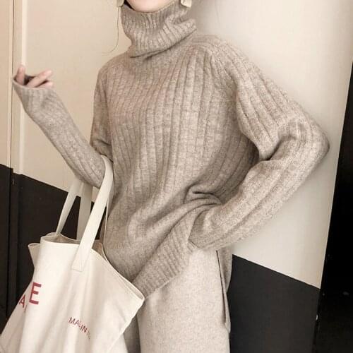 New cashmere sweater in autumn and winter 2021 womens high neck Pullover Sweater loose thickened 100 pure wool knitted bottom
