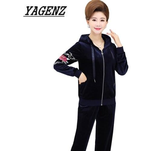 Casual Spring 2 Pieces sets Womens Sportswear suit Large size Zipper Sweatshirt Gold velvet Hooded Lady Sporting Clothing sets
