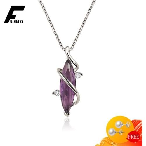 Trendy Necklace 925 Silver Jewelry with Amethyst Zircon Gemstone Pendant Ornaments for Women Wedding Engagement Party Wholesale