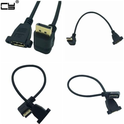 Gold DisplayPort DP Male Up & Down & Left & Right 90 Degree Angle to Female Socket Panel Mount Extension Cable Display Port 30cm