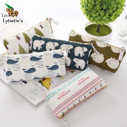 1 Pcs Kawaii Pen Pencil Bag Canvas School Office Stationery Makeup Pouch Cosmetics Case Prize Gift Cute Polar bear whale Tree