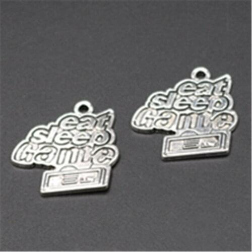 10pcs Silver Color eat sleep game charm earrings necklace DIY handmade fashion alloy pendants A713