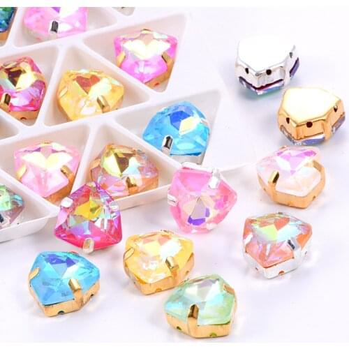 20pcs New Colors Fat Tri-angle Sew On Rhinestones With Claw Mocha Light Sewing Stone With Holes for DIY Clothes Decoration B1255