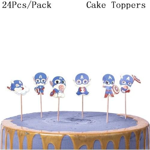 24pcs The Captain America Party Cupcake Cake Toppers Picks Kids boy Birthday Party Supplies Wedding Decorations Cake Cup
