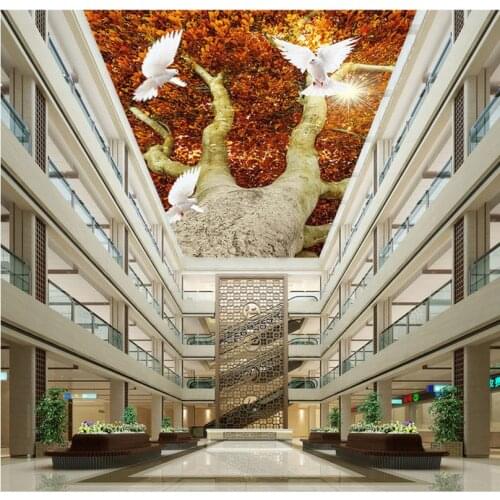 3d customized wallpaper Sunshine forest dove ceiling 3d ceiling murals wallpaper Home Decoration