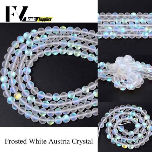 A+ Dull Polished White Austria Crystal Round Beads Diy Jewellery 6 8 10 12mm Synthesis Moonstone Beads for Jewelry Making 15inch
