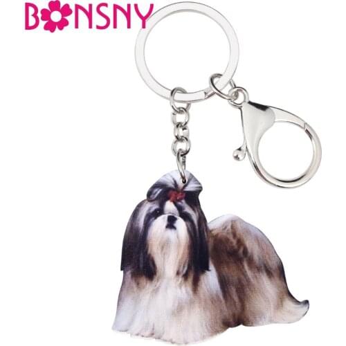 Bonsny Acrylic Elegant Shih Tzu Dog Key Chains Animal Keyrings For Women Girls Ladies Handbag Car Key Charms Kids Gift Wholesale