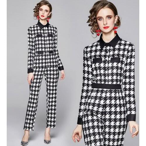 England Street Style Matching Sets for Women 2021 Long Sleeve Spring/Autumn Printed Shirt and Pant 2 Piece Sets Womens Outfits