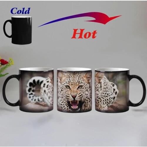 Free shipping leopard animal Heat sensitive Coffee mug cup Ceramic Magic Color changing Tea Cups best gift