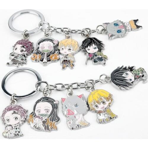 Anime Cosplay Demon-Slayer Metal Keychain Kimetsu No Yaiba Tanjirou Nezuko Agatsuma Zenitsu Figure Pendant Keyring Jewelry