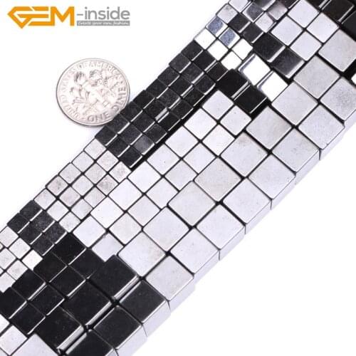Gem-inside 3-8mm Natural Cube Style Magnetic Hematite Healing Stone Beads Cubic Beads For Jewelry Making Beads 15inch DIY Beads