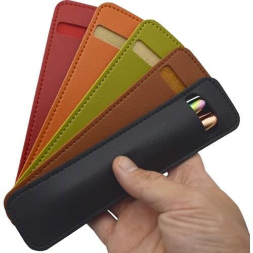 Pen Holder Soft PU Leather Pencil Case Pen Protective Case Pouch Outdoor Writing Materials Storage Bag Organizer Stationery Gift