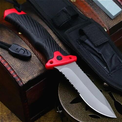 Dehong German 440C steel high-end outdoor tactical straight knife, outdoor jungle adventure knife with teeth, hunting knife