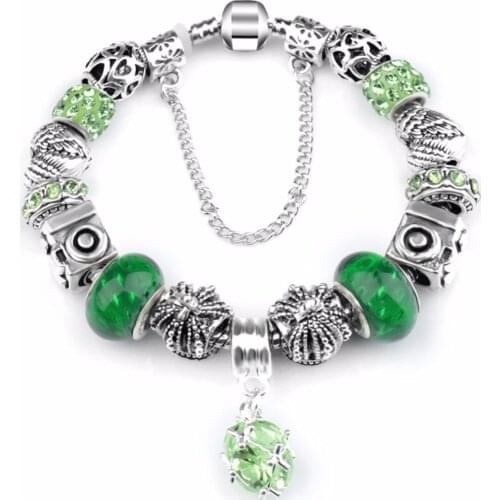 DIY Jewelry Ocean Style Water drop Charm Bracelet For Women Blue Murano Crystal Beads fit P Bracelets & Bangles