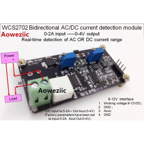 WCS2702 Bidirectional AC/DC current detection module 0-2A input 0-4V output Real-time detection of AC OR DC current range