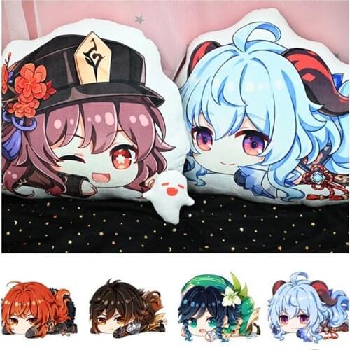 Game Genshin Impact Plush Pillow Doll Lumine Diluc Kawaii Cartoon Hu Tao Zhong Li Barbatos Cosplay Accessories