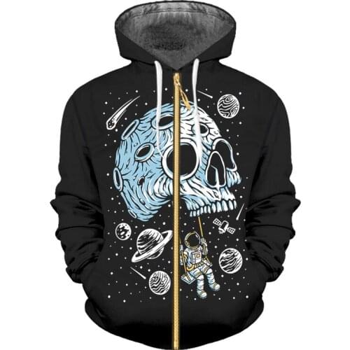 IFPD EU Size Funny Zipper Hoodie Astronaut Skull 3D Sweatshirt Men/Women Space Long Sleeve Fashion Tracksuit Plus Size Pullover